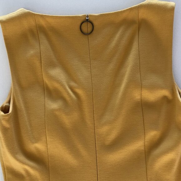 Akris Punto Fit & Flare Flutter Pleat Hem Sleeveless Scoop Neck Dress Gold Sz 6 - Picture 6 of 11